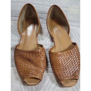 Franco Sarto The Artist’s Collection Woven‎ Leather Peep Toe Flats Tan Size 7.5